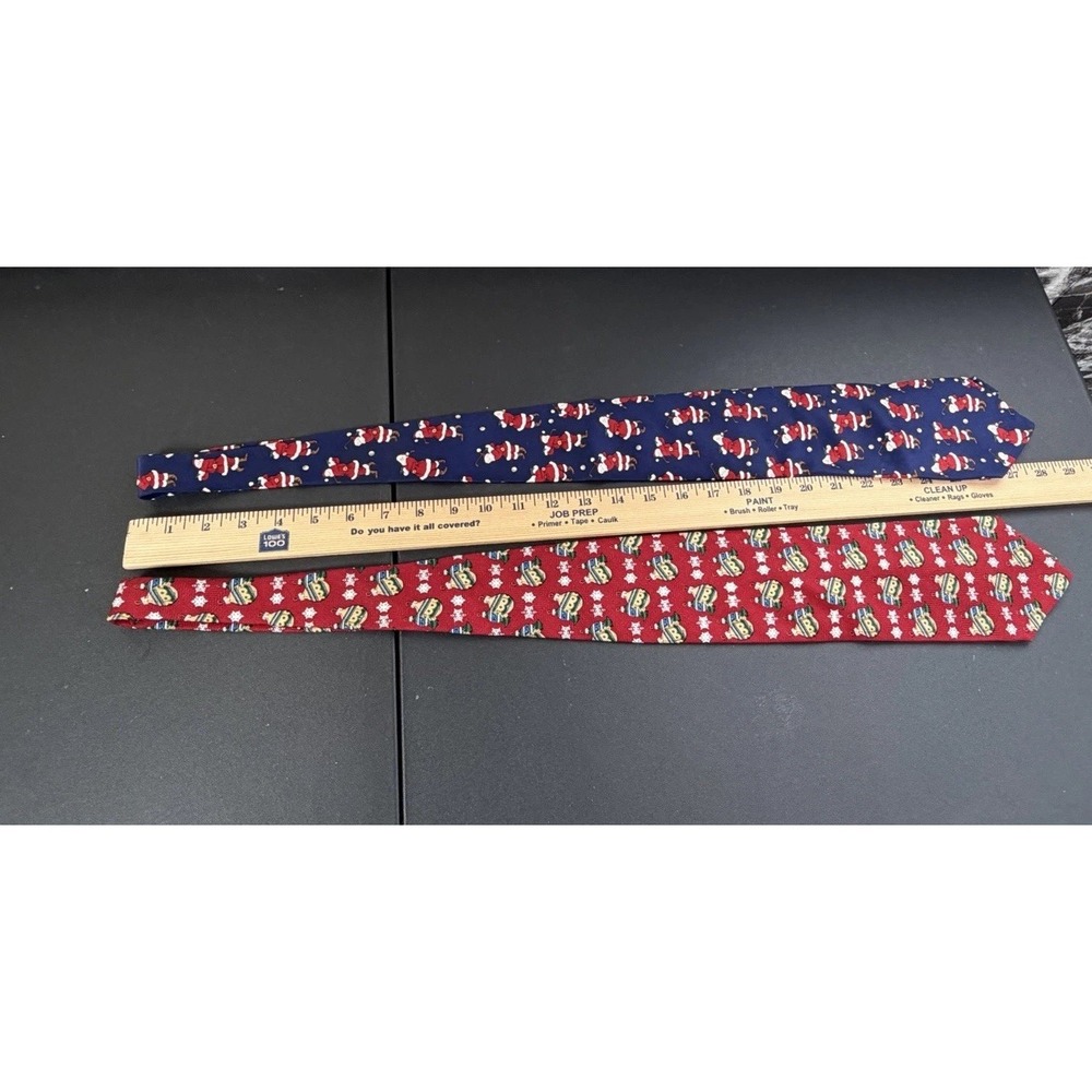 Lot of 2 Christmas Tie's Navy Santa Plays Golf & Red Christmas Ornaments